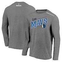 Men's Fanatics Heather Charcoal Dallas Mavericks 2021 Noches Éne-Bé-A Authentic Shooting Long Sleeve T-Shirt