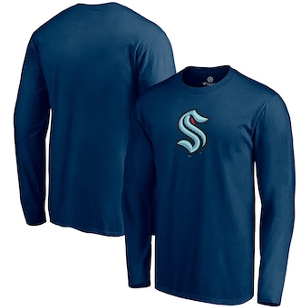 Men's Fanatics Deep Sea Blue Seattle Kraken Primary Team Logo - Long Sleeve T-Shirt