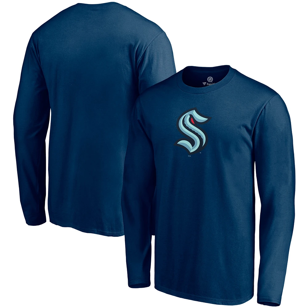 Men's Fanatics Deep Sea Blue Seattle Kraken Primary Team Logo - Long Sleeve T-Shirt