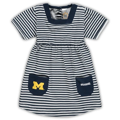 Girl's Toddler Navy Michigan Wolverines Striped Dress with Pockets