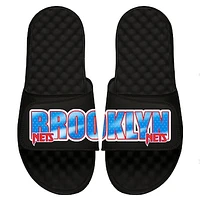 Men's ISlide Black Brooklyn Nets Classic Wordmark Split Slide Sandals