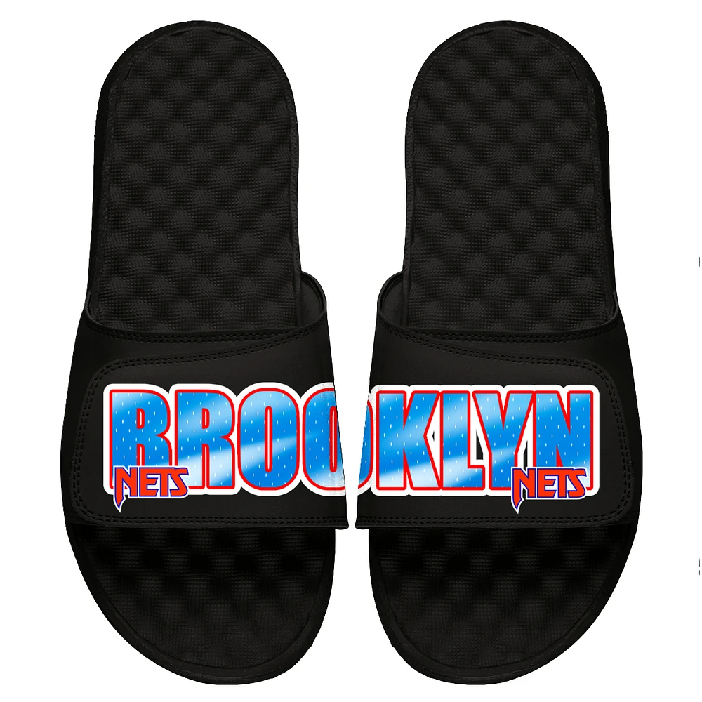 Men's ISlide Black Brooklyn Nets Classic Wordmark Split Slide Sandals