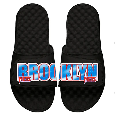 Men's ISlide Black Brooklyn Nets Classic Wordmark Split Slide Sandals
