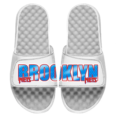 Men's ISlide White Brooklyn Nets Classic Wordmark Split Slide Sandals
