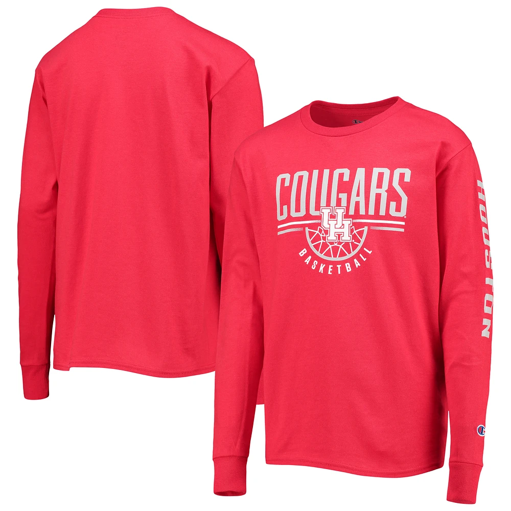 Youth Champion Red Houston Cougars Basketball Long Sleeve T-Shirt