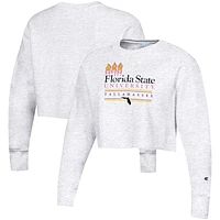 Women's Champion Heathered Gray Florida State Seminoles Beach Club Reverse Weave Cropped Pullover Sweatshirt