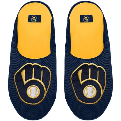 Men's FOCO Milwaukee Brewers Big Logo Colorblock Mesh Slippers