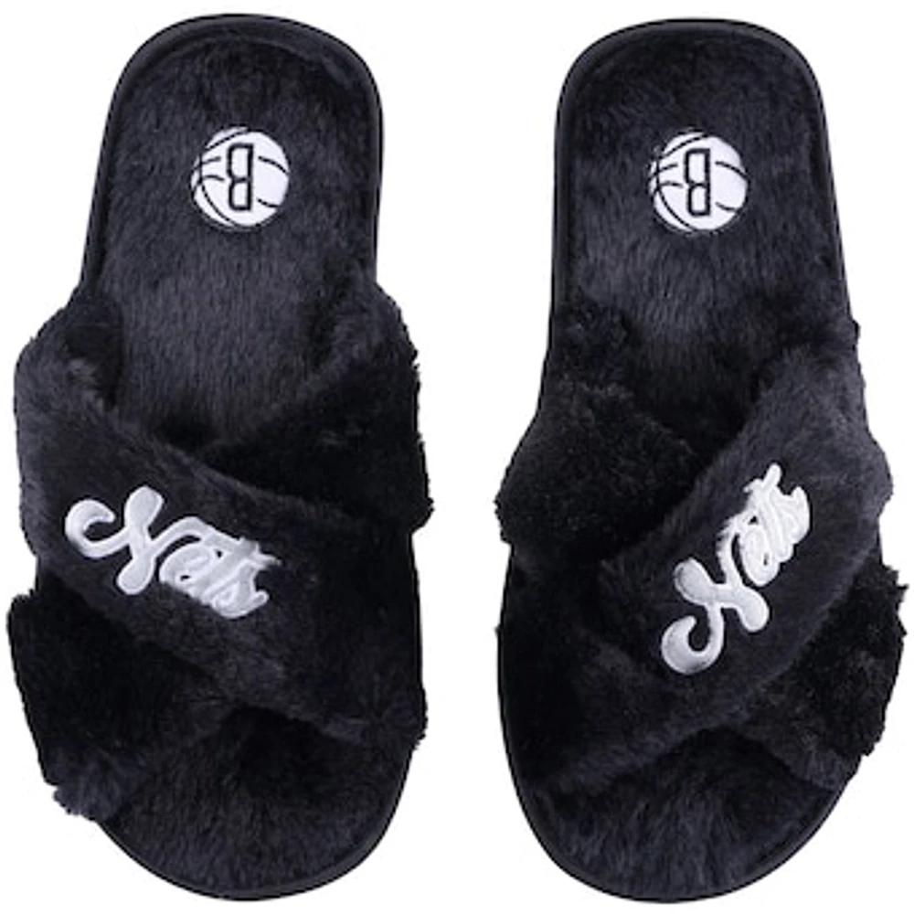 Women's FOCO Brooklyn Nets Script Cross Slide Slippers