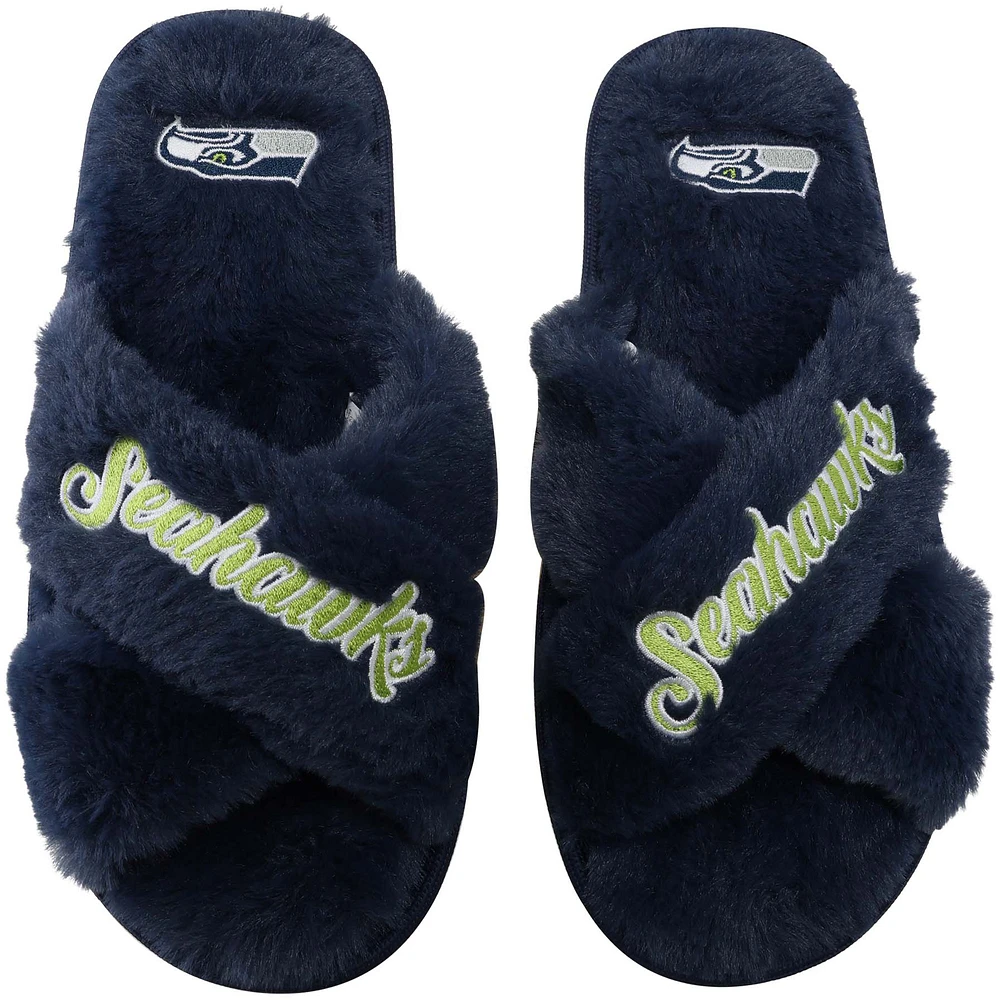 Women's FOCO Seattle Seahawks Script Cross Slide Slippers