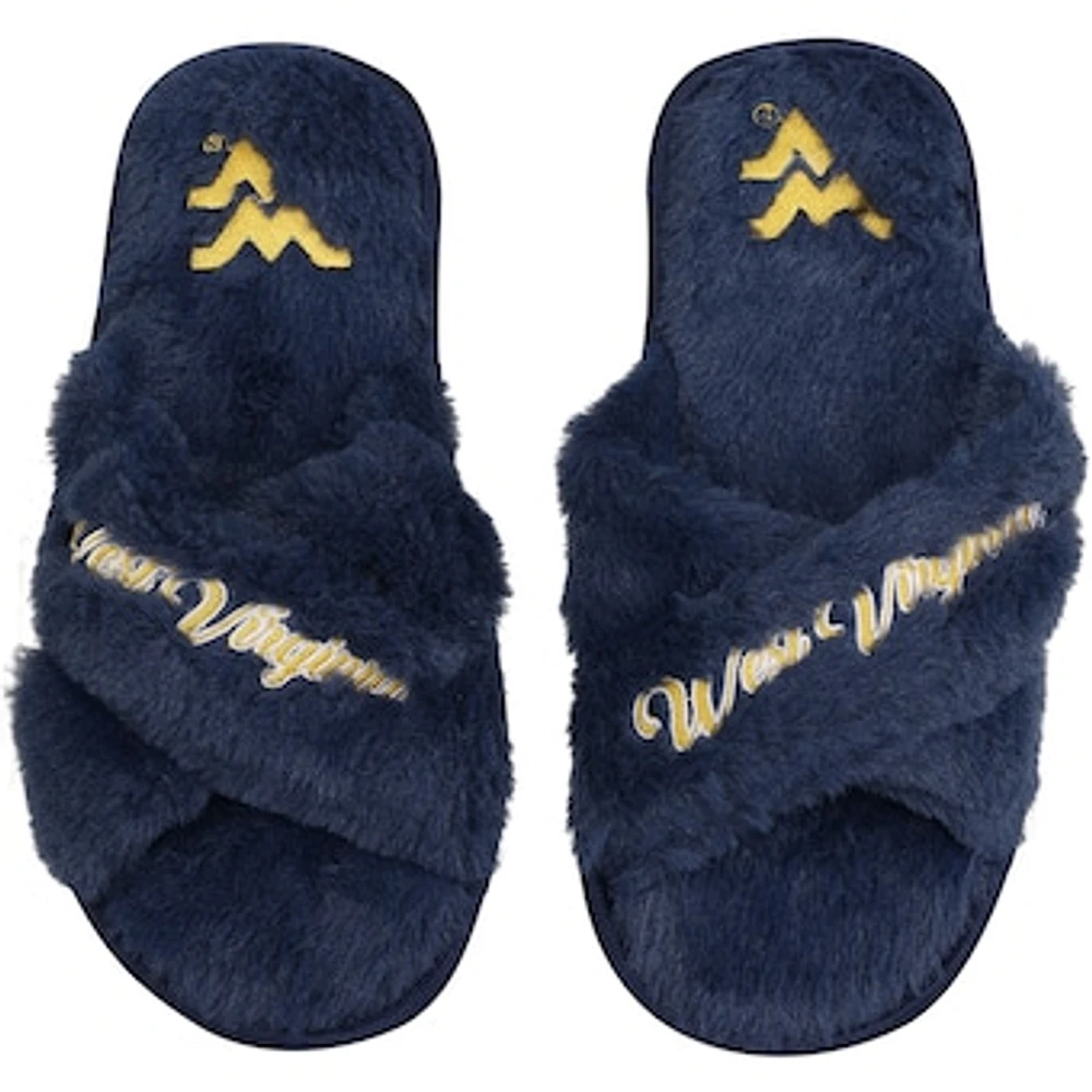 Women's FOCO West Virginia Mountaineers Script Cross Slide Slippers