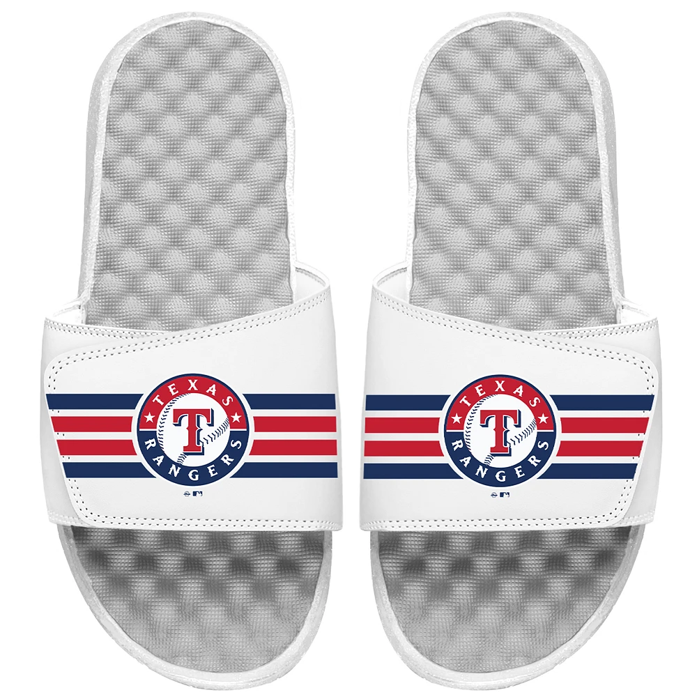 Men's ISlide White Texas Rangers Varsity Stripes Slide Sandals