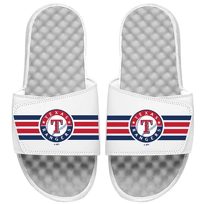 Men's ISlide White Texas Rangers Varsity Stripes Slide Sandals