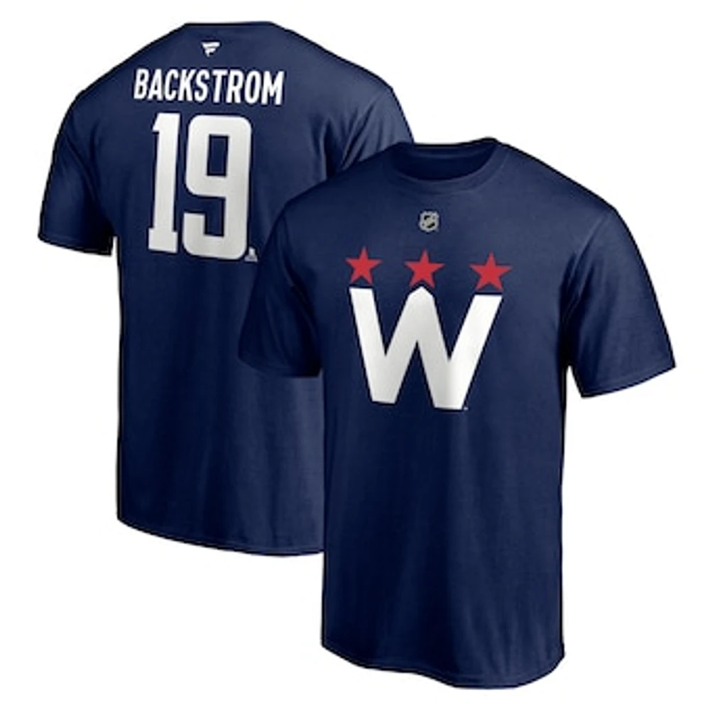 Men's Fanatics Nicklas Backstrom Navy Washington Capitals 2020/21 Alternate Authentic Stack Name & Number T-Shirt