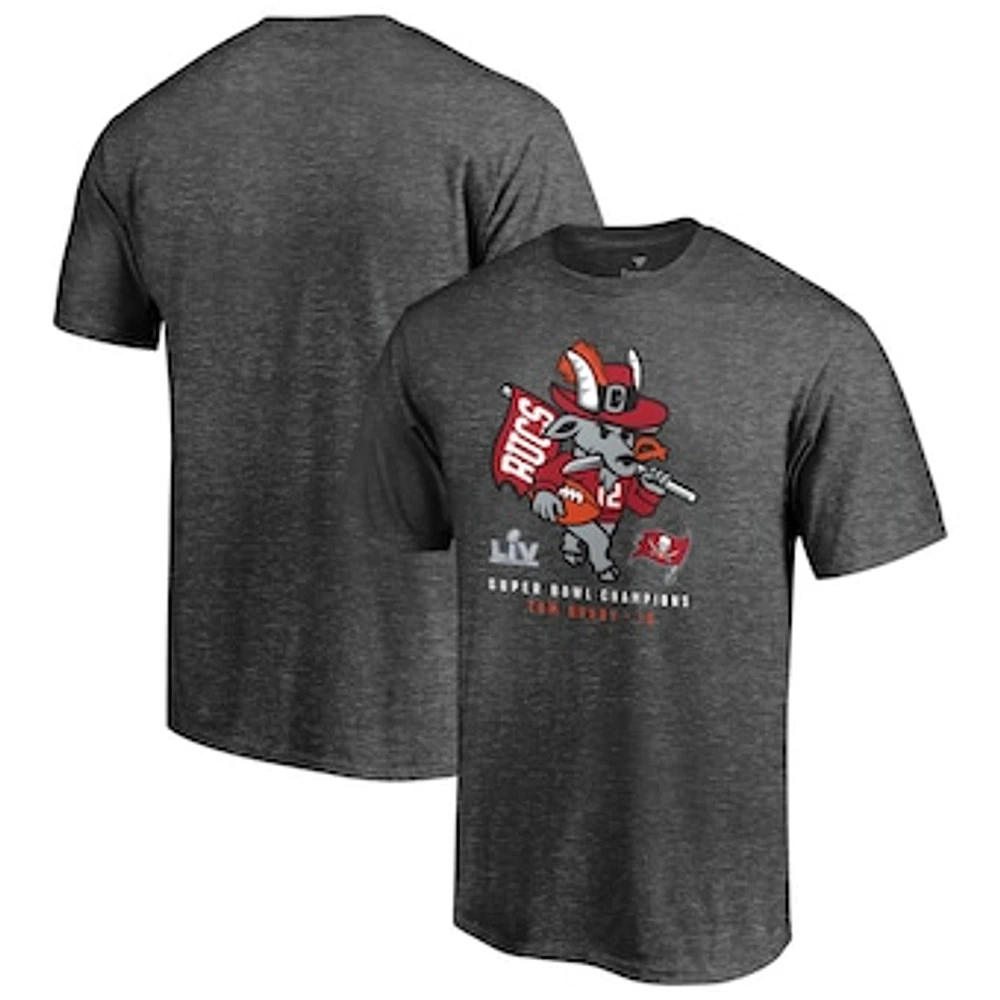 Men's Fanatics Tom Brady Heathered Charcoal Tampa Bay Buccaneers Super Bowl LV Champions - GOAT Mascot T-Shirt