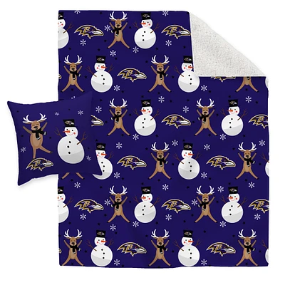 Baltimore Ravens Holiday Reindeer Blanket and Pillow Combo Set