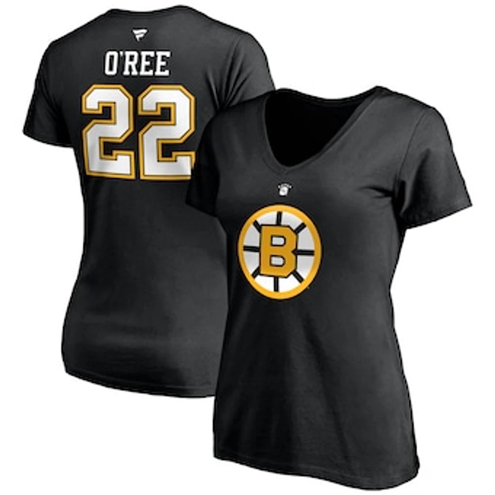 Women's Willie O'Ree Black Boston Bruins Authentic Stack Retired Player Name & Number V-Neck T-Shirt