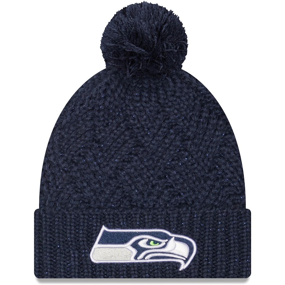 Women's New Era College Navy Seattle Seahawks Brisk Cuffed Knit Hat with Pom