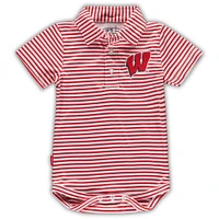 Infant Garb Red Wisconsin Badgers Carson Striped Polo Bodysuit