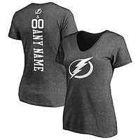 Women's Heathered Charcoal Tampa Bay Lightning Personalized One Color V-Neck T-Shirt