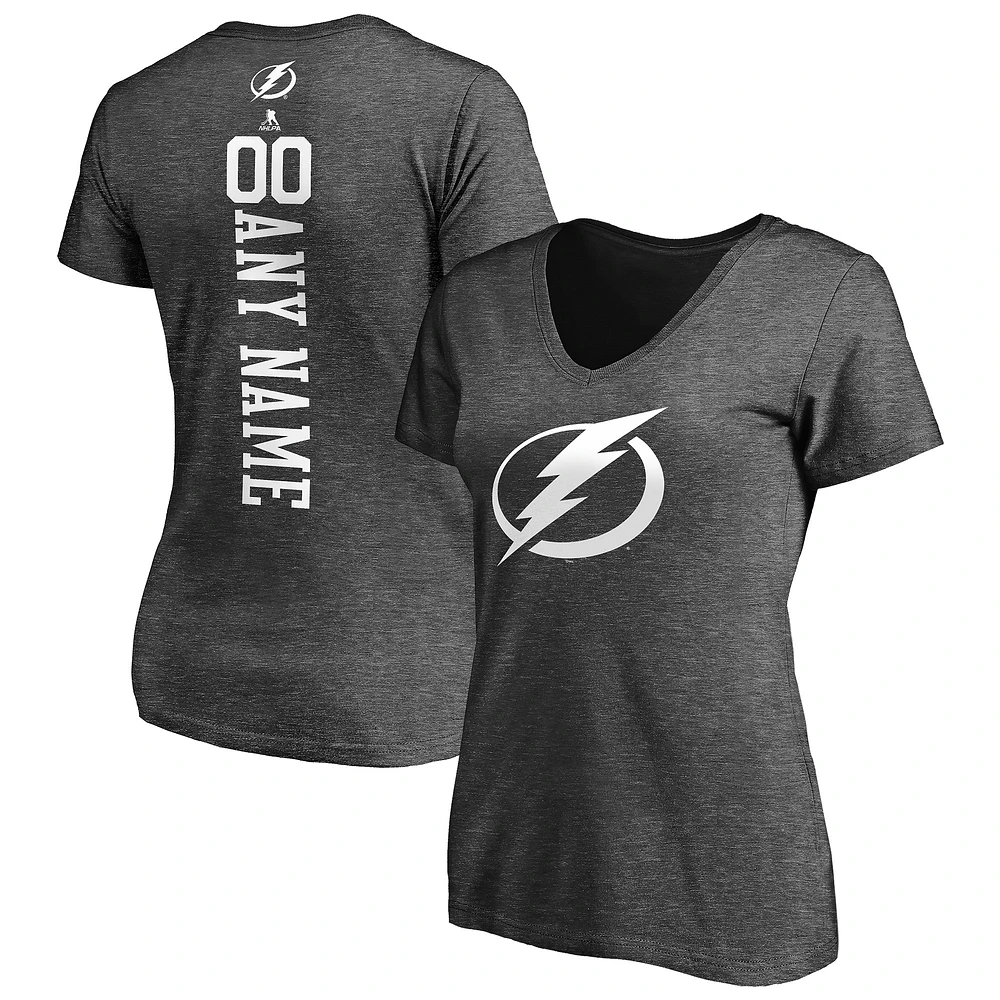 Women's Heathered Charcoal Tampa Bay Lightning Personalized One Color V-Neck T-Shirt