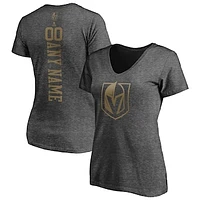 Women's Heathered Charcoal Vegas Golden Knights Personalized One Color V-Neck T-Shirt