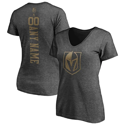 Women's Heathered Charcoal Vegas Golden Knights Personalized One Color V-Neck T-Shirt