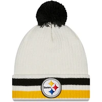 Men's New Era White Pittsburgh Steelers Retro Cuffed Knit Hat with Pom