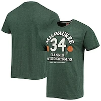 Men's Homage Giannis Antetokounmpo Hunter Green Milwaukee Bucks Greek Tri-Blend T-Shirt