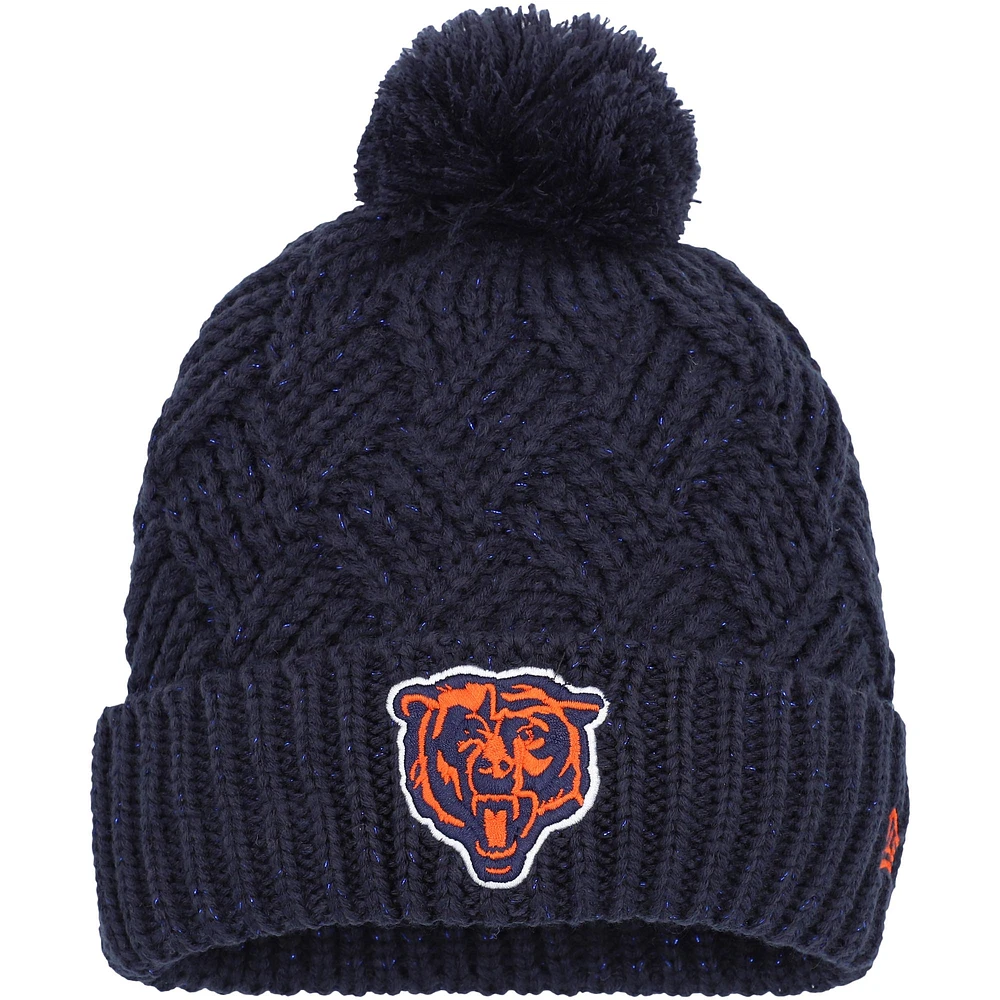 Girls Youth New Era Navy Chicago Bears Brisk Cuffed Knit Hat with Pom