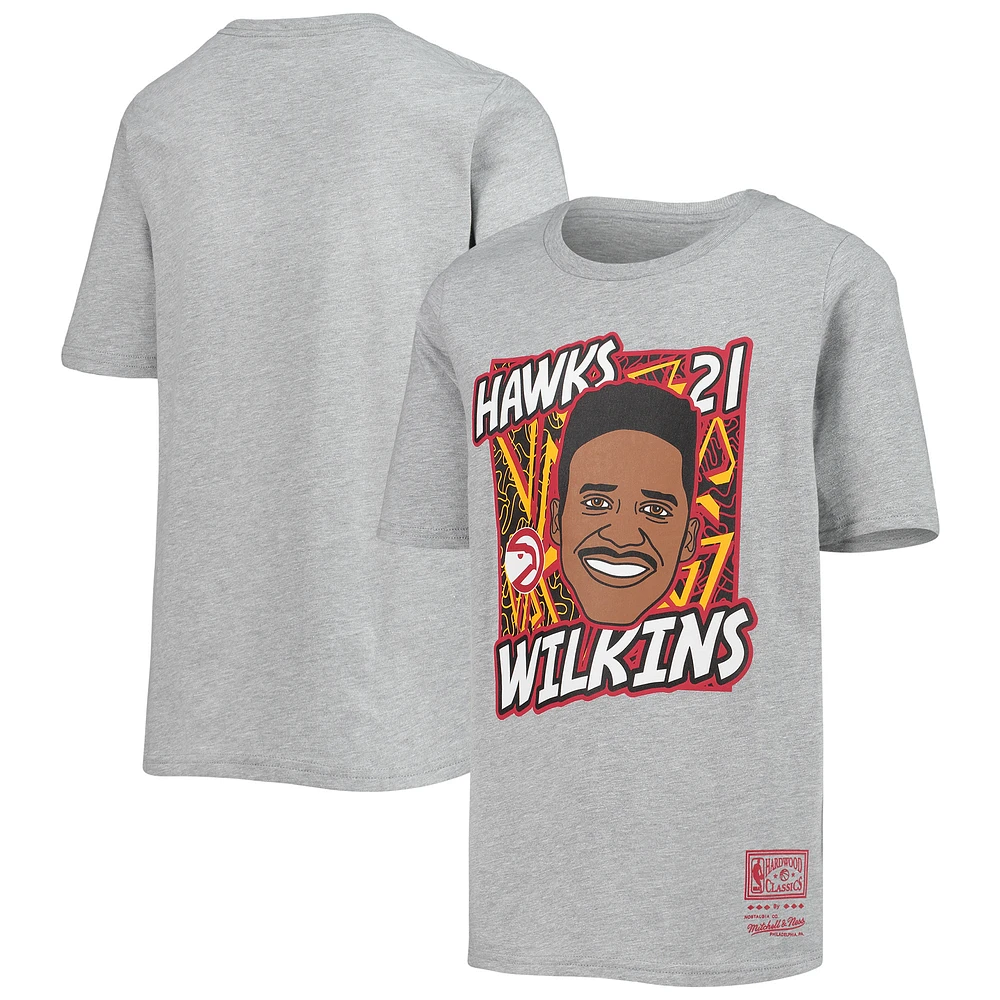 Youth Mitchell & Ness Dominique Wilkins Heathered Gray Atlanta Hawks Hardwood Classics King of the Court Player T-Shirt