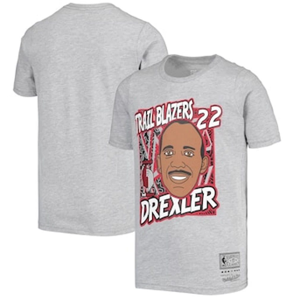 Youth Mitchell & Ness Clyde Drexler Gray Portland Trail Blazers Hardwood Classics King of the Court Player T-Shirt