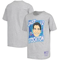 Youth Mitchell & Ness John Stockton Gray Utah Jazz Hardwood Classics King of the Court Player T-Shirt