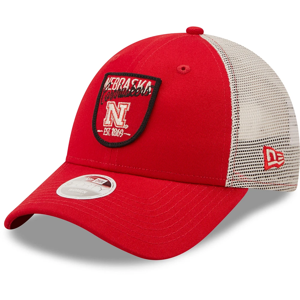 Women's New Era Scarlet Nebraska Huskers Retro State Trucker 9FORTY Snapback Hat