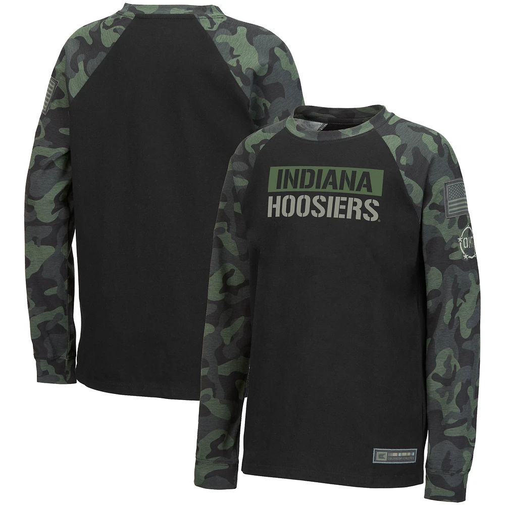 Youth Colosseum Black/Camo Indiana Hoosiers OHT Military Appreciation Raglan Long Sleeve T-Shirt