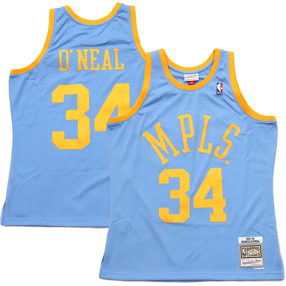 Men's Mitchell & Ness Shaquille O'Neal Light Blue Los Angeles Lakers 2001/02 Hardwood Classics Swingman Retired Player Jersey