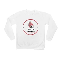 Youth White Ball State Cardinals End Zone Pullover Sweatshirt