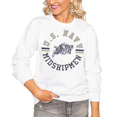 Women's White Navy Midshipmen Vintage Days Perfect Pullover Sweatshirt