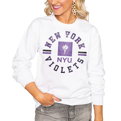 Women's White NYU Violets Vintage Days Perfect Pullover Sweatshirt
