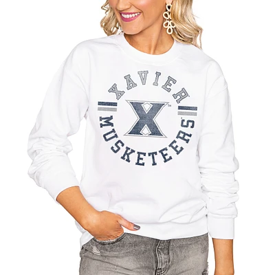 Women's Gameday Couture White Xavier Musketeers Oversized Vintage Days Perfect Crew Sweatshirt