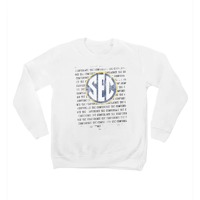 Youth White SEC Bold Type Pullover Sweatshirt