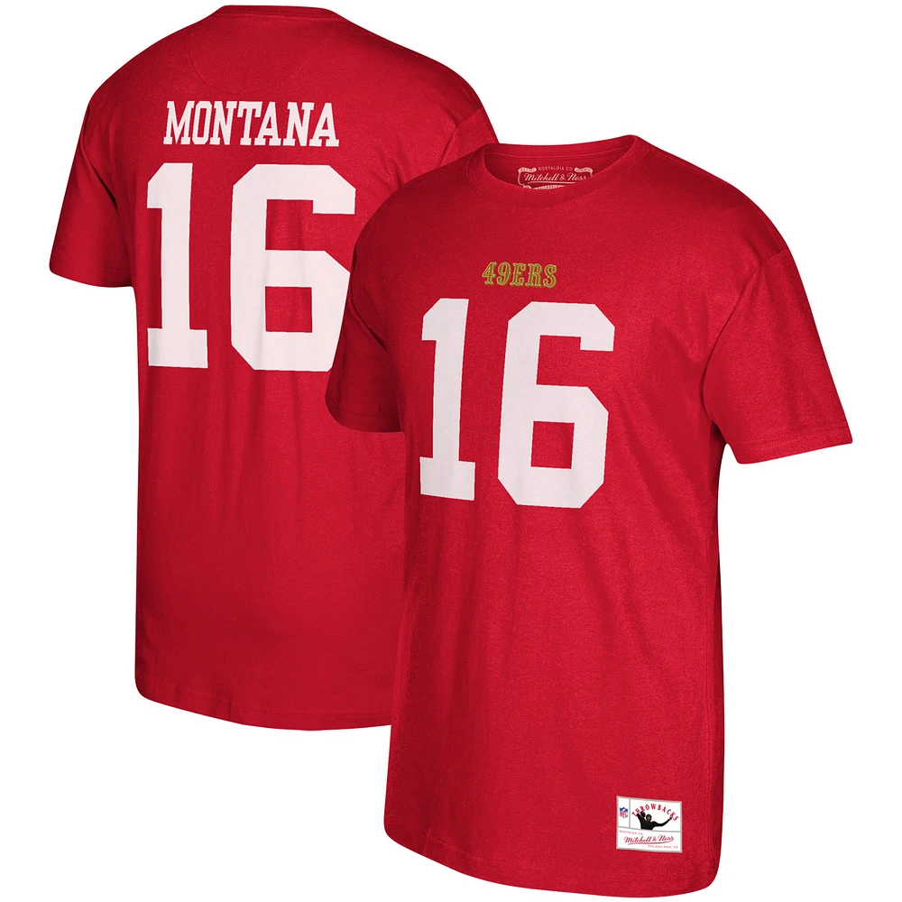 Men's Joe Montana Mitchell & Ness Scarlet San Francisco 49ers Retired Player Name Number T-Shirt