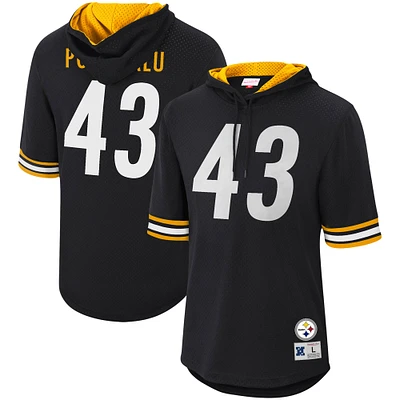 Men's Mitchell & Ness Troy Polamalu Black Pittsburgh Steelers Retired Player Mesh Name & Number Hoodie T-Shirt