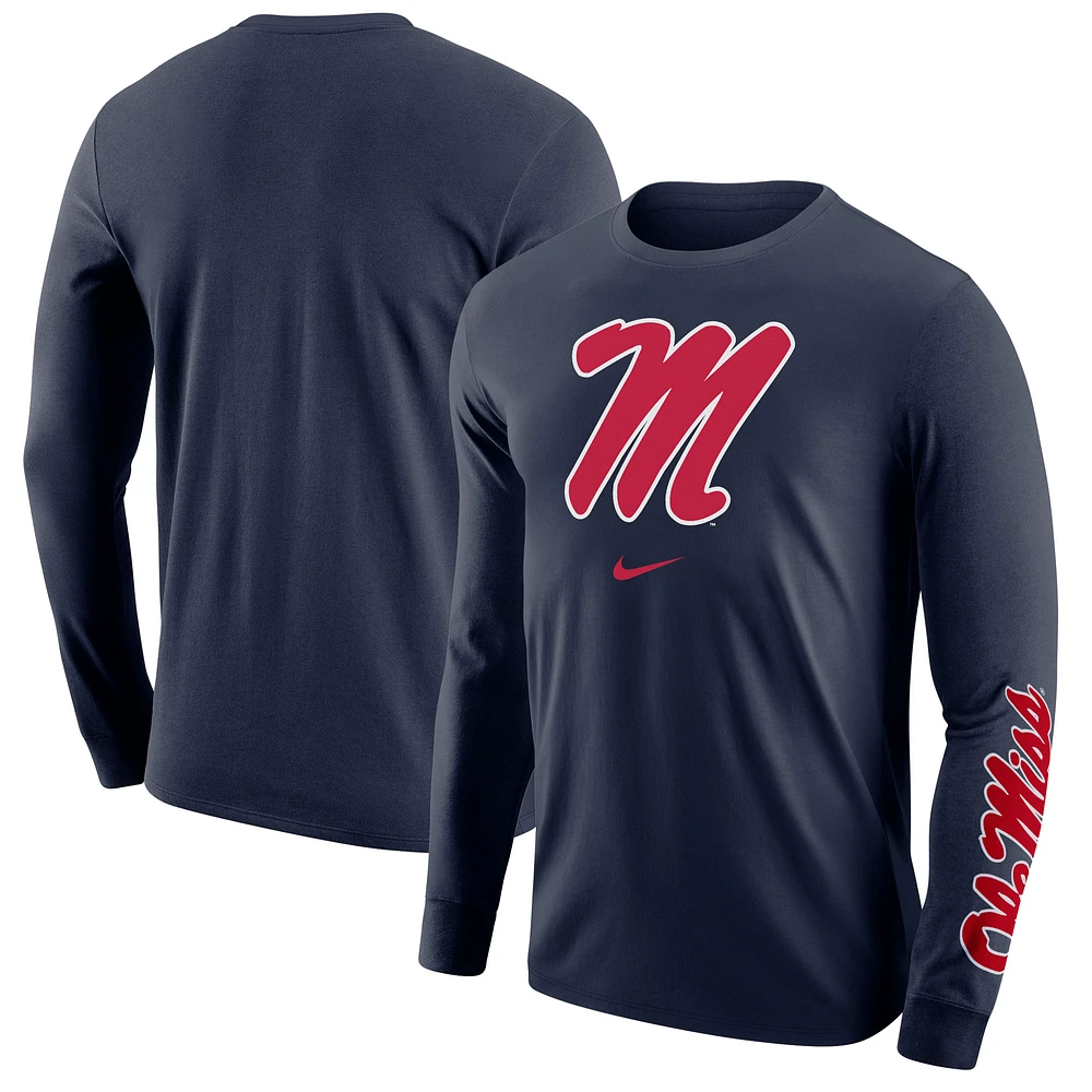 Men's Nike Navy Ole Miss Rebels Team Lockup 2-Hit Long Sleeve T-Shirt