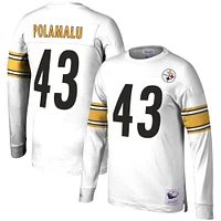 Men's Mitchell & Ness Troy Polamalu White Pittsburgh Steelers Retired Player Name Number Long Sleeve Top