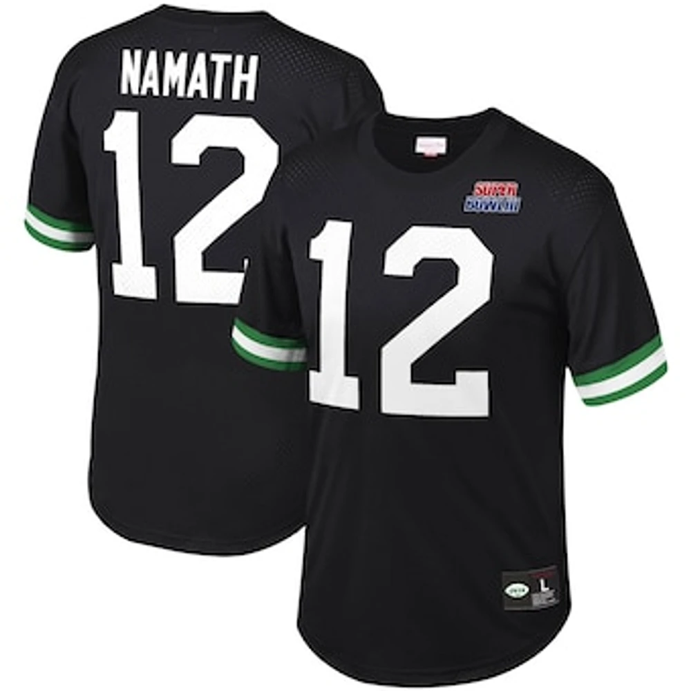 Men's Mitchell & Ness Joe Namath Black New York Jets Retired Player Name & Number Mesh Top