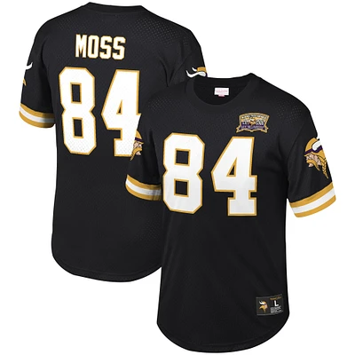 Men's Mitchell & Ness Randy Moss Black Minnesota Vikings Retired Player Name & Number Mesh Top