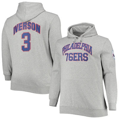 Men's Mitchell & Ness Allen Iverson Heathered Gray Philadelphia 76ers Big Tall Name Number Pullover Hoodie