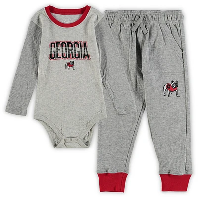 Infant Wes & Willy Heathered Gray/Red Georgia Bulldogs Jie Long Sleeve Bodysuit Pants Set