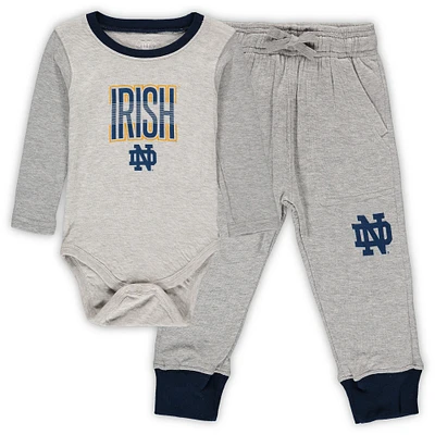 Infant Wes & Willy Heathered Gray/Navy Notre Dame Fighting Irish Jie Long Sleeve Bodysuit Pants Set