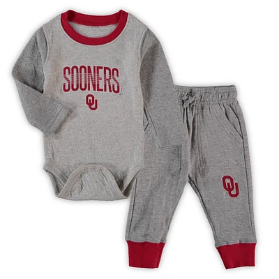 Infant Wes & Willy Heathered Gray/Crimson Oklahoma Sooners Jie Long Sleeve Bodysuit Pants Set